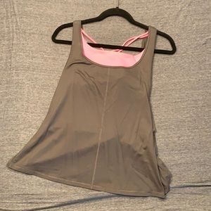 Grey work out tank top with hot pink bra